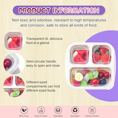 Honeydak 5 Pack Snack Containers 3 Compartment Bento Snack Boxes Divided Meal Prep Containers with Lids Reusable Adults Lunch Food Storage Box for School Work Travel(Elderberry) - color: Elderberry