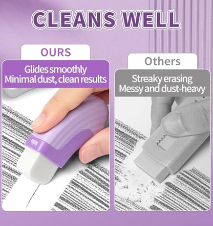 4+1 Pack Rubber Erasers Sliding Retractable Eraser, Large White Erasers for School Office Art Drawing Pencil Eraser for Kids- Purple - color: Purple
