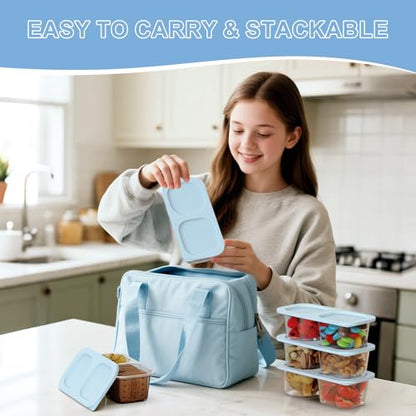 Snack Pack Containers for Kids, 10 Pack Reusable Snack Containers with Lids, 2 Compartment Small Bento Snack Box, BPA-Free, Lunchbox Accessories for Travel - color: 10 Pack Light Blue