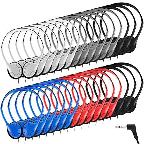 Yunsailing 30 Pack Bulk Over Ear Headphones Set On Ear Headsets Earphones with Adjustable Headband and 3.5mm Plug for Group Learning, Computer Lab, Library, Online Lesson (Retro Color) - color: Retro Colors