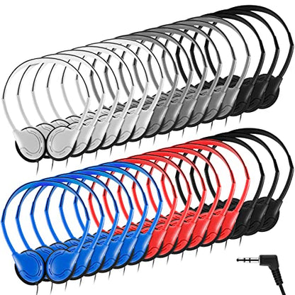 Yunsailing 30 Pack Bulk Over Ear Headphones Set On Ear Headsets Earphones with Adjustable Headband and 3.5mm Plug for Group Learning, Computer Lab, Library, Online Lesson (Retro Color) - color: Retro Colors