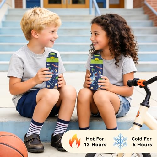 Dinosaur Gifts for Boys Girls - 12oz Kids Water Bottle with Straw, Dino Stainless Steel Water Bottle, Insulated, Leak-proof, BPA-free, Pop-up Straw Lid, for School - Children Birthday Gift Cup(1pc) - color: Dinosaur