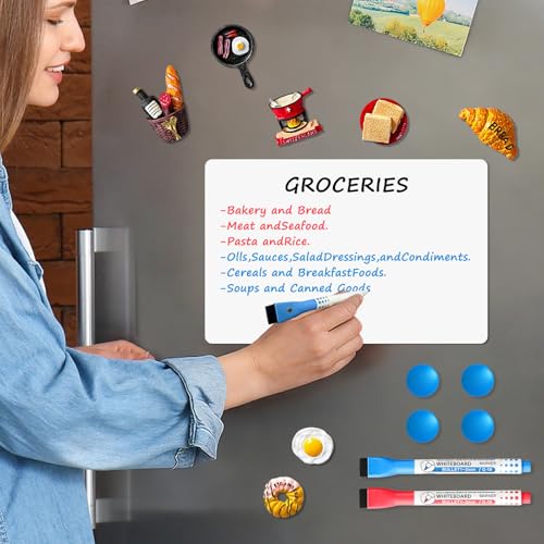 Magnetic Whiteboard for Fridge, 17" x 11" Dry Erase Board Set with Markers & Eraser, Strong Magnet & Stain-Resistant Surface, Fridge Calendar for Notes, Grocery List, Meal Planning & Family Schedule - size: 17"W x 17"H, style: 1 Pack