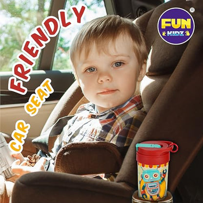 17oz Robot Kids Water Bottle, Toddler Spout Cover and Carry Handle Design Lid Leak Proof BPA free Cup for Boys Ages 3+ Dishwasher Safe for Sports School Travel with Silicon Straw