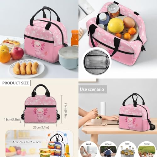 17 Inch Kid's 4PCS Backpack Set, Back to School Essentials | Insulated lunch box, water bottle pouch, pencil case, lightweight, padded shoulder straps, for elementary, middle school - color: Cute Axolotl-2