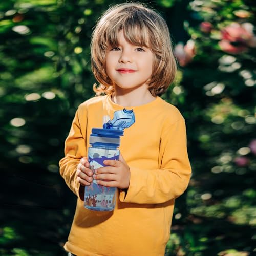 Kids Water Bottle for School, 16 Oz Plastic Straw Water Bottle with Silicone Spout and Leakproof Cover, Dishwasher Safe (Marine Animals) - color: Marine Animals, size: 16 Ounces