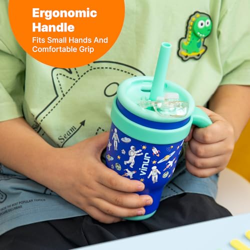 VINUR 17 oz Tumbler for Kids-Stainless Steel Double Wall Vacuum Insulated Tumbler with Handle, Leak Proof Water Cup with Lid and Straw (Astronaut) - color: Astronaut, size: 17 Ounces