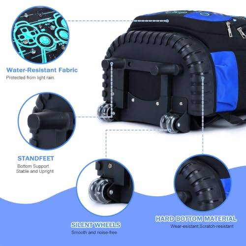 Bevalsa Rolling Backpack for Boys,Cool Luminous Gamer Roller School Backpacks with Lunch Box & Pencil Case,Kids Wheeled Schoolbag Bookbag with Wheels for Kindergarten Elementary School Travel - color: Blue Game