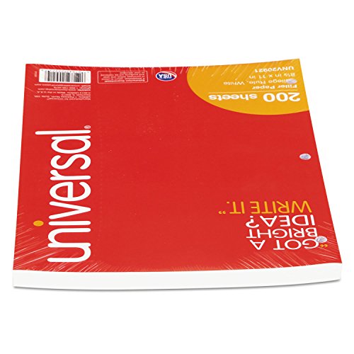 Universal 20921 Filler Paper, 8 1/2 x 11, College Rule, White, 200 Sheets/Pack