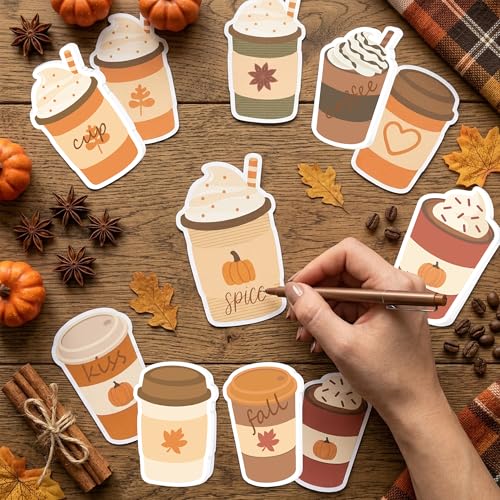 Xqumoi 30 Pack Fall Coffee Cup Sticky Notes - Autumn Theme Self Sticky Notepads Writing Memo Pads for Coffee Lover Thanksgiving Gift Class Reward Party Favors Goodies Bag Fillers Office Supplies - style: Autumn (Coffee Cup)