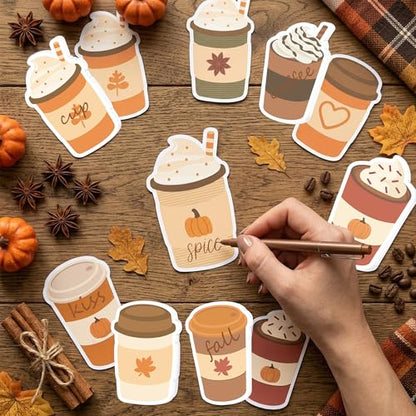 Xqumoi 30 Pack Fall Coffee Cup Sticky Notes - Autumn Theme Self Sticky Notepads Writing Memo Pads for Coffee Lover Thanksgiving Gift Class Reward Party Favors Goodies Bag Fillers Office Supplies - style: Autumn (Coffee Cup)