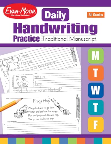 Evan-Moor Daily Handwriting Practice Traditional Manuscript, Kindergarten-Grade 6, Homeschooling and Classroom Resource Workbook, Penmanship, Writing, Letter Placement, Spacing, Alphabet Synonyms