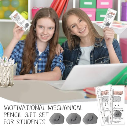 AmazingSpark 30 Sets Back to School Pencils Inspirational You Rock Pencil Gifts Bulk 6 Styles 0.7 mm Mechanical Pencils with Erasers Positive Cards for for School Student Teacher Nurse Staff - style: Rock