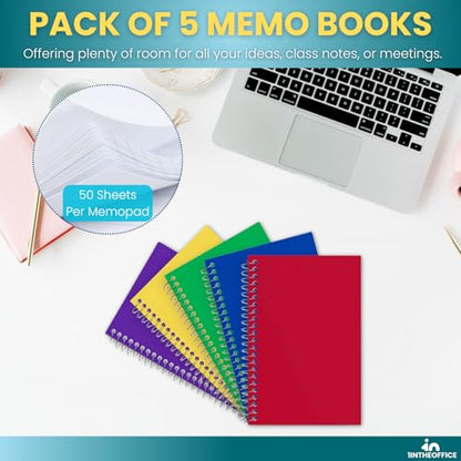 1InTheOffice Notepads 4x6 College Ruled, Assorted colors, 50 sheets/pad, 5 pack