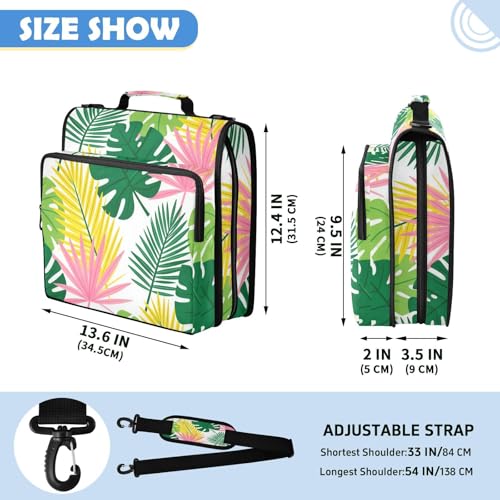 Tropical Palm Leaves Zipper Binder with 2 Inch D-Rings Expandable File Portfolio with Shoulder Strap, Waterproof Nylon Organizer for 14" Laptop for Work College Travel