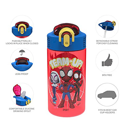 Zak Designs Marvel Spider-Man Kids Water Bottle with Spout Cover and Carrying Loop, Durable Plastic, Leak-Proof Water Bottle Design for Travel (16 oz, 2-Pack, Spidey and His Amazing Friends) - color: Spidey and His Amazing Friends 2pk