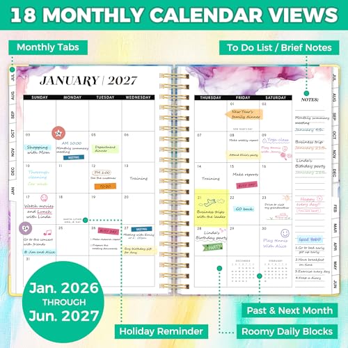 Academic Planner 2026-2027, 18 Months Weekly & Monthly Calendar Planner | July 2026 - Dec 2027, 9" x 11.6" A4 Size, Hardcover Daily Agenda with Tabs, Inner Pocket, Bookmark, Stickers, Sticky Note Set - color: Colorful Dragonfly, size: A4