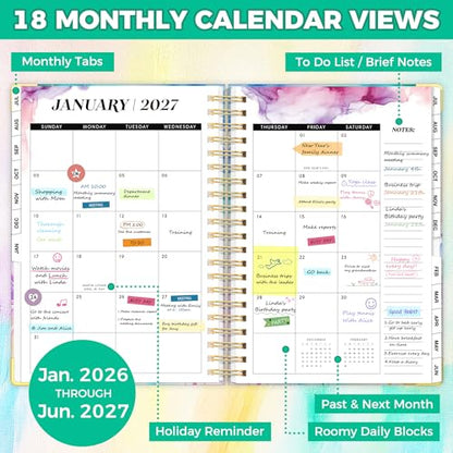 Academic Planner 2026-2027, 18 Months Weekly & Monthly Calendar Planner | July 2026 - Dec 2027, 9" x 11.6" A4 Size, Hardcover Daily Agenda with Tabs, Inner Pocket, Bookmark, Stickers, Sticky Note Set - color: Colorful Dragonfly, size: A4