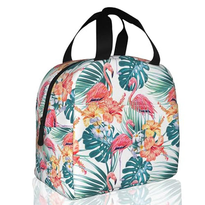 Pink Flamingo Palm Leaves Hibiscus Flower, Tropical Flowers Insulated Lunch Bag Reusable Lunch Box Women Men,Cooler Thermal Meal Tote for Kids School Student Picnic Office Work - color: Pink Flamingo Palm Leaves Hibiscus Flower, Tropical Flowers