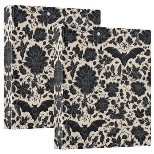 Goth Bat Round Ring Binders Floral (10) 1.5 Inch 3 Ring Binder with Clipboard Holds 200 Sheets Office Home School - color: Multicolored 21