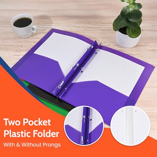 24 Pack Yellow Plastic Folders with Pockets Heavy Duty. 2 Pocket Folder no Prongs Bulk. Tear-Resistant Letter Size 8.5x11. Presentation Ready School and Office Supplies - color: Yellow, style: No Prongs