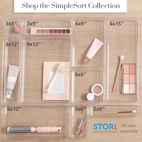 STORi SimpleSort 6-Piece Stackable Clear Drawer Organizer Set | 6" x 3" x 2" Rectangle Trays | Small Makeup Vanity Storage Bins and Office Desk Drawer Dividers | Made in USA - size: 6x3x2" (Set of 6)