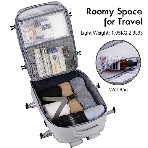MOMUVO Large Travel Backpack Women, Flight Approved Carry On Backpack, Water Resistant Anti-Theft Large Casual Daypack Fit 17 Inch Laptop with USB Charging Port, Grey - color: Grey, size: 17.3 inch