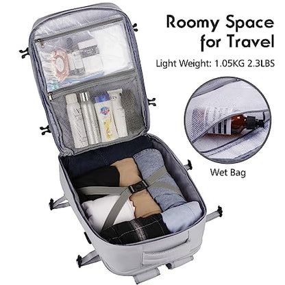 MOMUVO Large Travel Backpack Women, Flight Approved Carry On Backpack, Water Resistant Anti-Theft Large Casual Daypack Fit 17 Inch Laptop with USB Charging Port, Grey - color: Grey, size: 17.3 inch