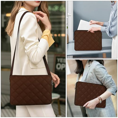 Puffy Quilted Laptop Sleeve with a Removable Shoulder Strap Compatible with MacBook Air/Pro, 13-13.3 inch Notebook, Compatible with MacBook Pro 14 inch M3 M2 M1 Chip 2023-2021 - color: Sleeve - Coffee, size: 13-13.3 inch