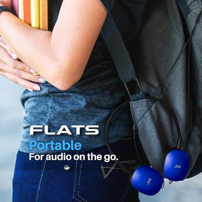 JVC Blue Flat Foldable Colorful Flats On Ear Headphones with Remote and Microphone, 3.94 Foot Gold Plated 3.5mm Slim Plug - HAS160MA, Adjustable - color: Blue, style: Mic and Remote