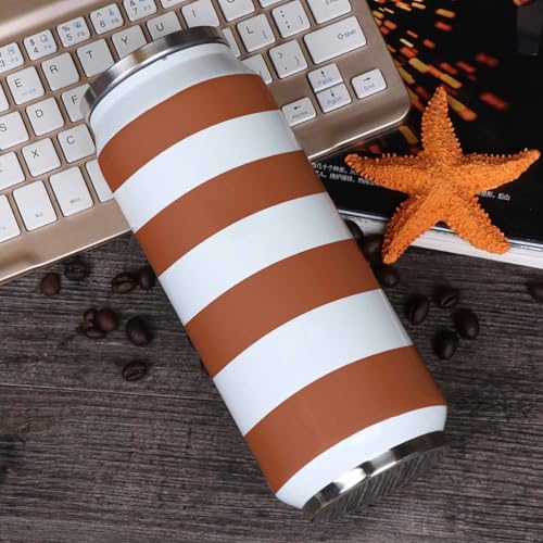 T&H XHome Orange and White Striped Pattern 14oz Stainless Steel Tumbler with Lid & Straw-Double Wall Vacuum Insulated Travel Mug Solid Color Fabric Print Water Bottle Coffee Beverage Drinks Cup - size: 14 Ounces