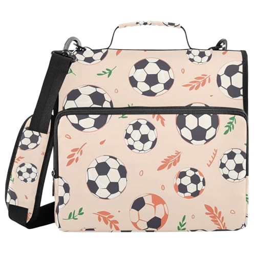 3 Ring Zipper Binder with Shoulder Strap Soccer Ball Pink 1.5 inch Binders Keeper Large Capacity Multi Pockets for School Office Supplies