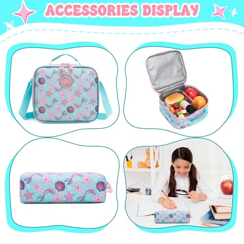 Rolling Backpack for Girls Rolling Backpack Travel Backpack with Lunch Box for Teen Girls Trolley Bag Cute Bookbag for Kids - color: lvbeike