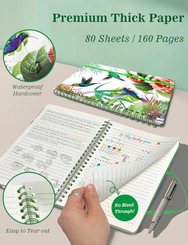 A5 Small Spiral Notebook, 5.7x8.5 Inch 160 Line Page Hardback Small Notepad | Floral Spiral Bound Notebook Journals Wide College Ruled for Work Writing Note Taking Meeting School Gifts | Style-B - color: blue bird
