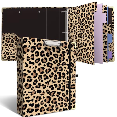 3 Ring Binder 2 Inch Round Ring Binder with 6 Tab Dividers，2 Interior Pockets，Cute Binder Clipboard with Storage, for School Office, Portfolio(Cheetah Spots) - color: Cheetah Spots, size: 2" Binder with Dividers