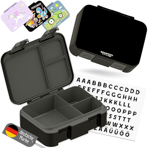 BEARFOOT Kids Lunch Box with Compartments – Compact & Lightweight | Leak-Proof, BPA-Free, Dishwasher Safe | Hand-Drawn Design for Preschool, School, Travel (Black, 2.75 Cups) - color: Black, size: 2.75 Cups