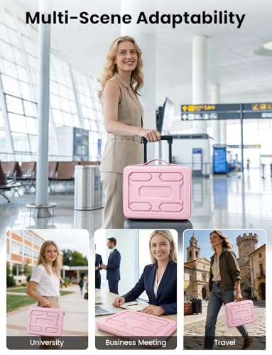 DOMISO Laptop Hard Case 14-14.4 inch Waterproof Shockproof Hard Shell Laptop Sleeve with Handle & Storage Pocket, Compatible with MacBook, HP, Dell,Pink - color: Pink, size: 14 inch