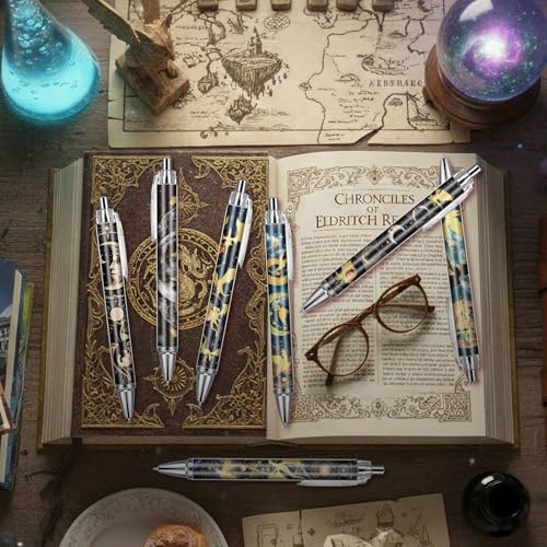 Dragon Ballpoint Pens Gifts - 24 Pcs Fantasy Sun Moon Retractable Ball Point Pen Black Ink Smooth Writing Party Favors for Women Students Romantasy Books Lovers Home Office Supplies Merch - style: Dragon