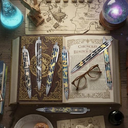 Dragon Ballpoint Pens Gifts - 24 Pcs Fantasy Sun Moon Retractable Ball Point Pen Black Ink Smooth Writing Party Favors for Women Students Romantasy Books Lovers Home Office Supplies Merch - style: Dragon