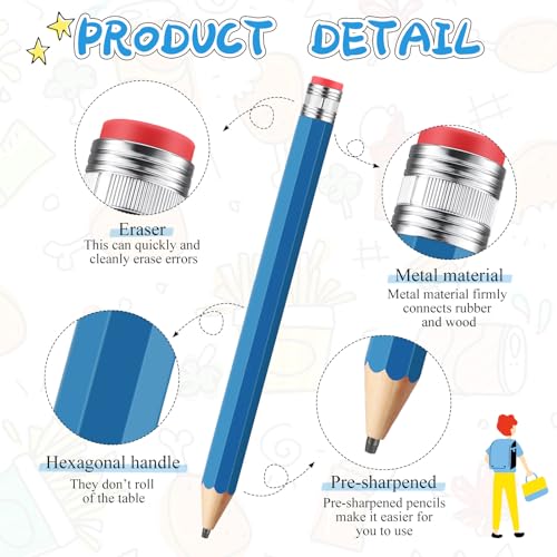16 Inch Wooden Large Jumbo Pencils Giant Big Funny Wood Pencil with Cap and Eraser Fun Novelty Gifts for Kids School Kindergarten Home Office Prop Supplies(Blue) - color: Blue