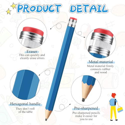 16 Inch Wooden Large Jumbo Pencils Giant Big Funny Wood Pencil with Cap and Eraser Fun Novelty Gifts for Kids School Kindergarten Home Office Prop Supplies(Blue) - color: Blue