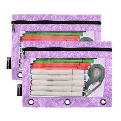 Personalized Pencil Pouch for 3 Ring Binder Lilac Shiny Glitter Custom Pencil Pouches Case Binder Cosmetic Bag 2 Pack for Office School College Supplies - color: Lilac Shiny Glitter