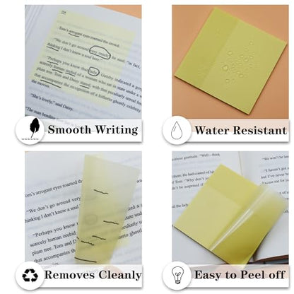 YOUDEFUL Transparent Sticky Notes, 3"x3" Clear Sticky Notes, Waterproof Translucent Sticky Note Pads for Books Annotation, Clear Post it Notes for Bible Journaling Study, School Office Supplies - size: Square Yellow