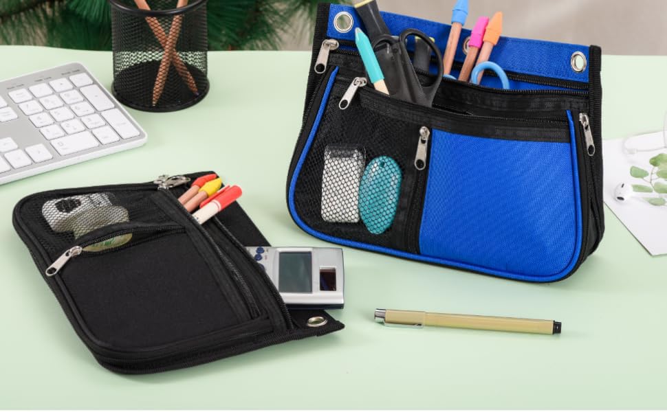 Sooez Pencil Pouch for Binder, Expandable Zipper Pencil Pouch, Fabric Pencil Pouches Binder Pockets, Large Capacity Binder Pouch, Pencil Case, 3 Ring, Black, 2 Pack-Grey & Pink - color: Grey & Pink