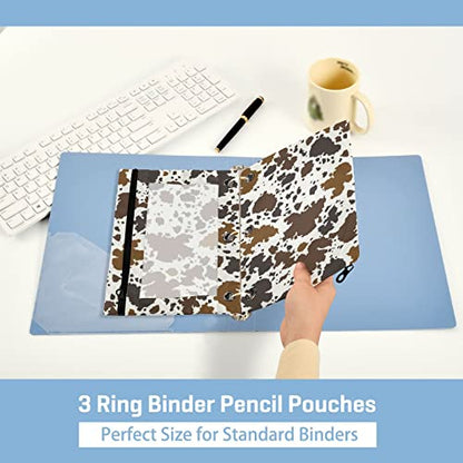 Kcldeci Pencil Pouch for 3 Ring Binder, Cowhide Leather 2 Pack Binder Pencil Pouch with Clear Window Pencil Bags with Zipper Pencil Case for Binder - color: C01