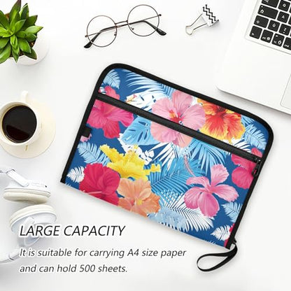 Hibiscus Flower and Leaf File Folders,Plastic Folders with 13 Pockets,Expandable File Folder for Documents School Students Office,Aesthetic Folder with Labels A4 Letter Size - color: Multi 25