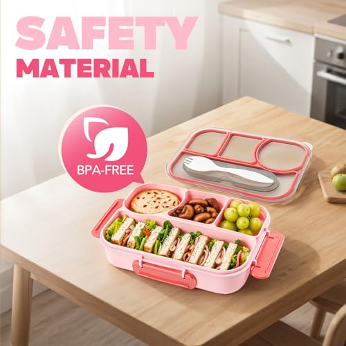 EASYFUN Bento Box Adult, Lunch Box, 4-Compartment Lunch Containers, Drop-Proof, Dishwasher Safe & Made with BPA-Free Materials (Pink) - color: Pink