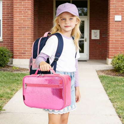 FlowFly Kids Lunch box Insulated Soft Bag Mini Cooler Back to School Thermal Meal Tote Kit for Girls, Boys,Pink - color: Pink