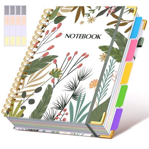 Spiral Notebooks 8.5"x11" for Work with Removable Dividers Tabs,300 Pages 5 Subject Notebook College Ruled,100GMS Notebook journal for School Note taking,Lined Journal for Women,A4 Colorful Botanicals - color: Colorful Botanicals, size: A4（8.5" x 11"）