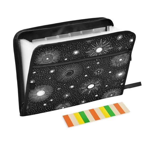 Dark Black Sun Expanding File Organizer with 13 Pockets Accordion File Folders with Labels,Portable Document Paper Bill Receipt Organizer,Home College School Office Supplies, Letter Size - color: Dark Black Sun